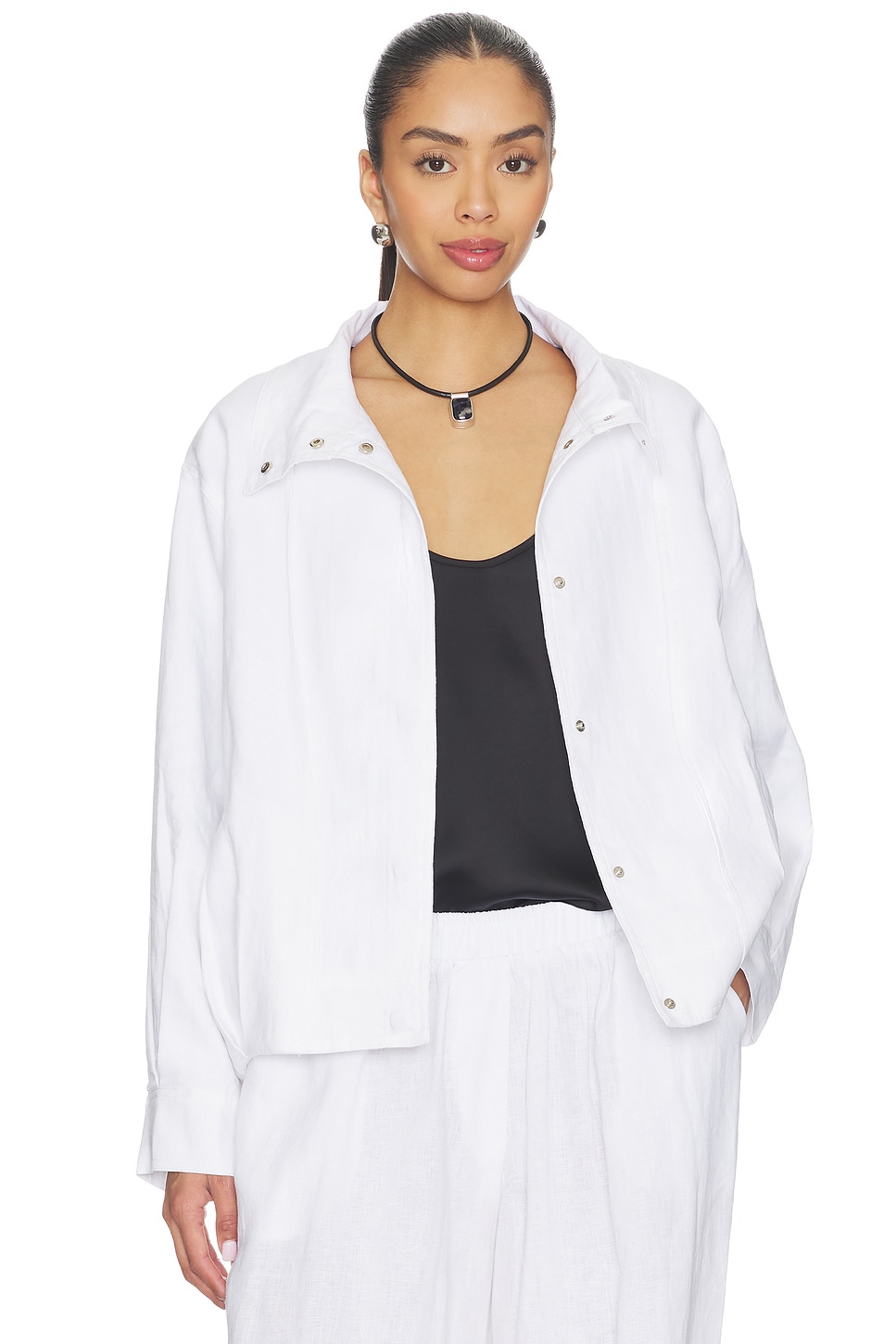 AEXAE Linen Bomber Jacket in White | REVOLVE