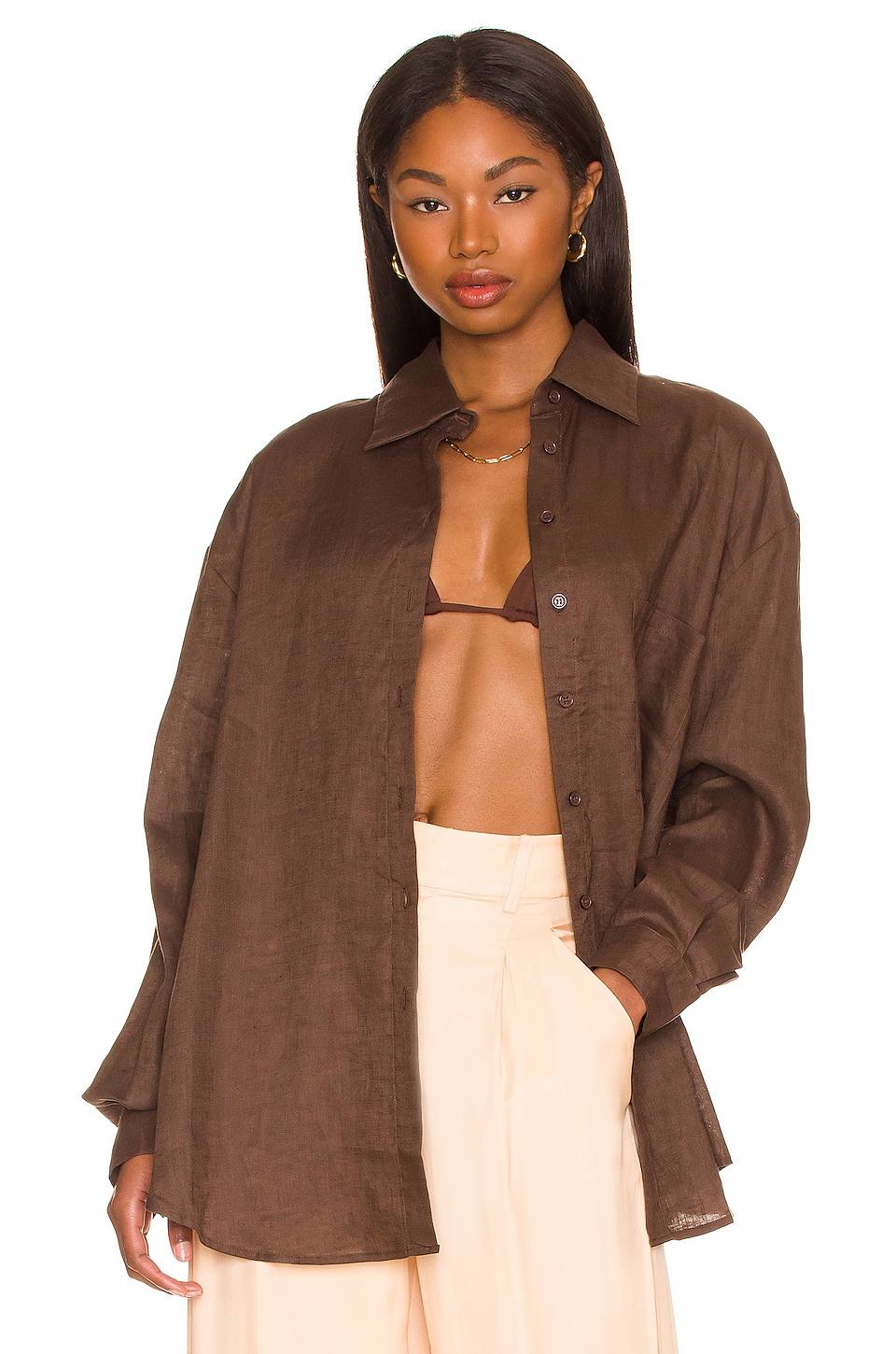 Image 1 of Linen Woven Shirt in Brown