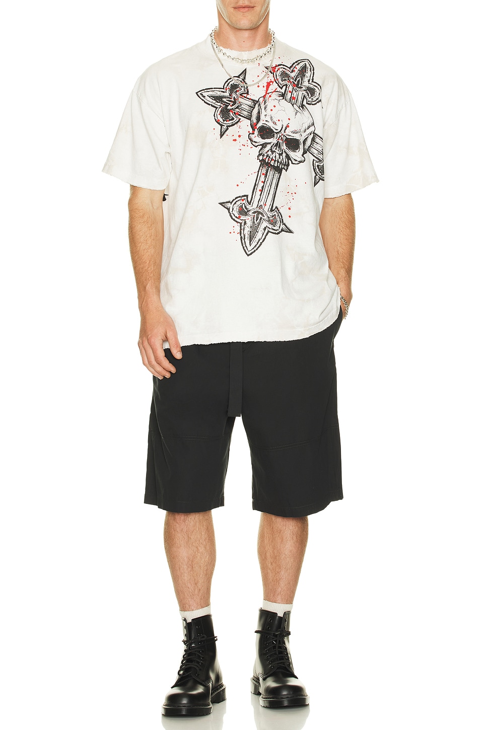 Affliction Cross Tee in Light Grey & White Tea Stain | REVOLVE
