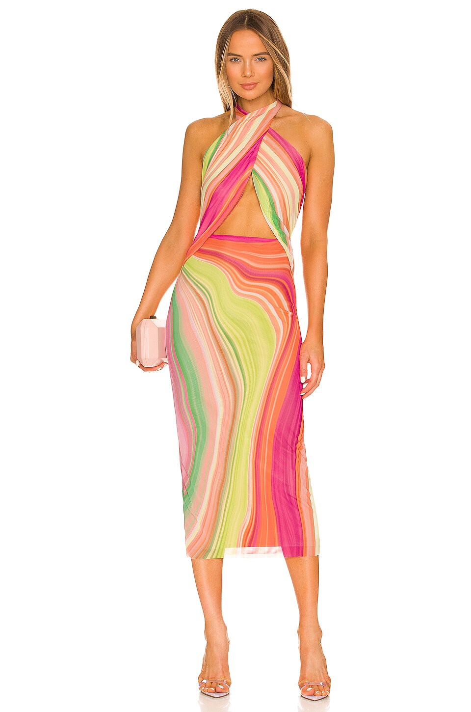 AFRM Tana Midi Dress in Abstract Spring Wave