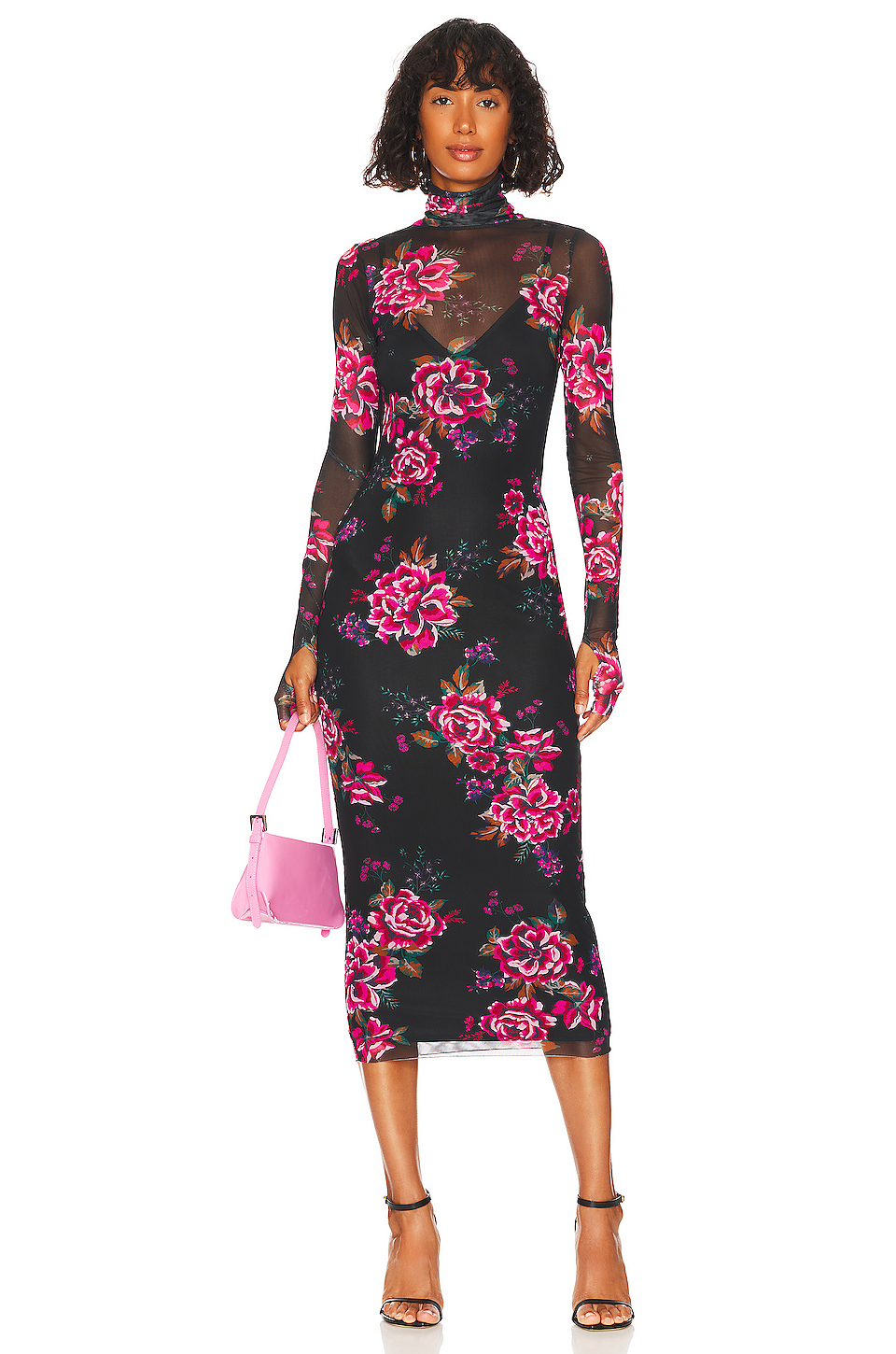 AFRM Shailene Dress in Noir Pink Bouquet | REVOLVE