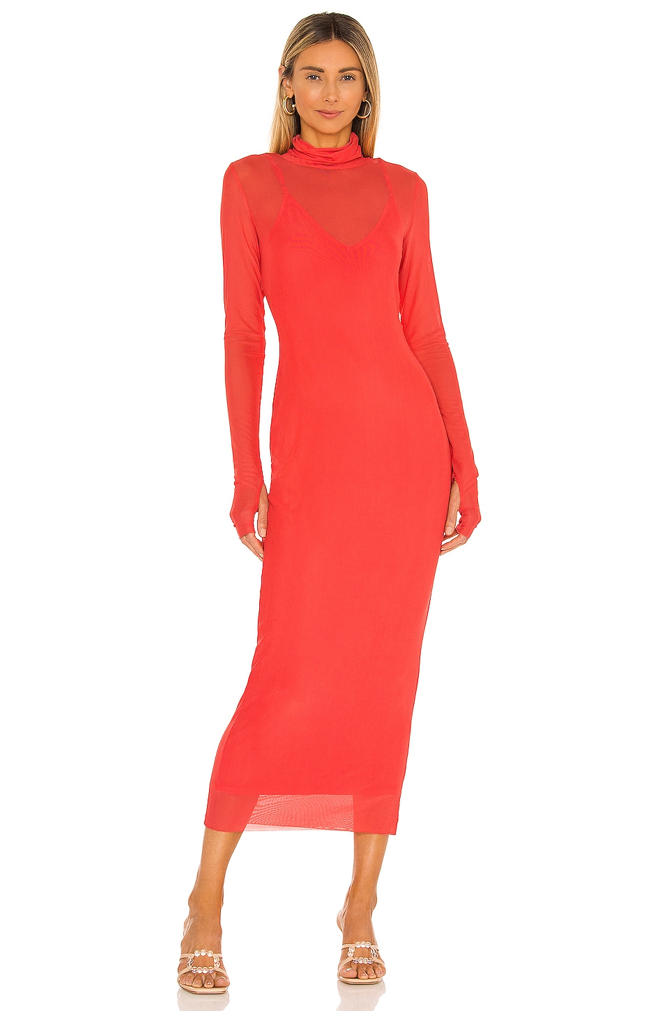 AFRM Shailene Midi Dress in Coral | REVOLVE