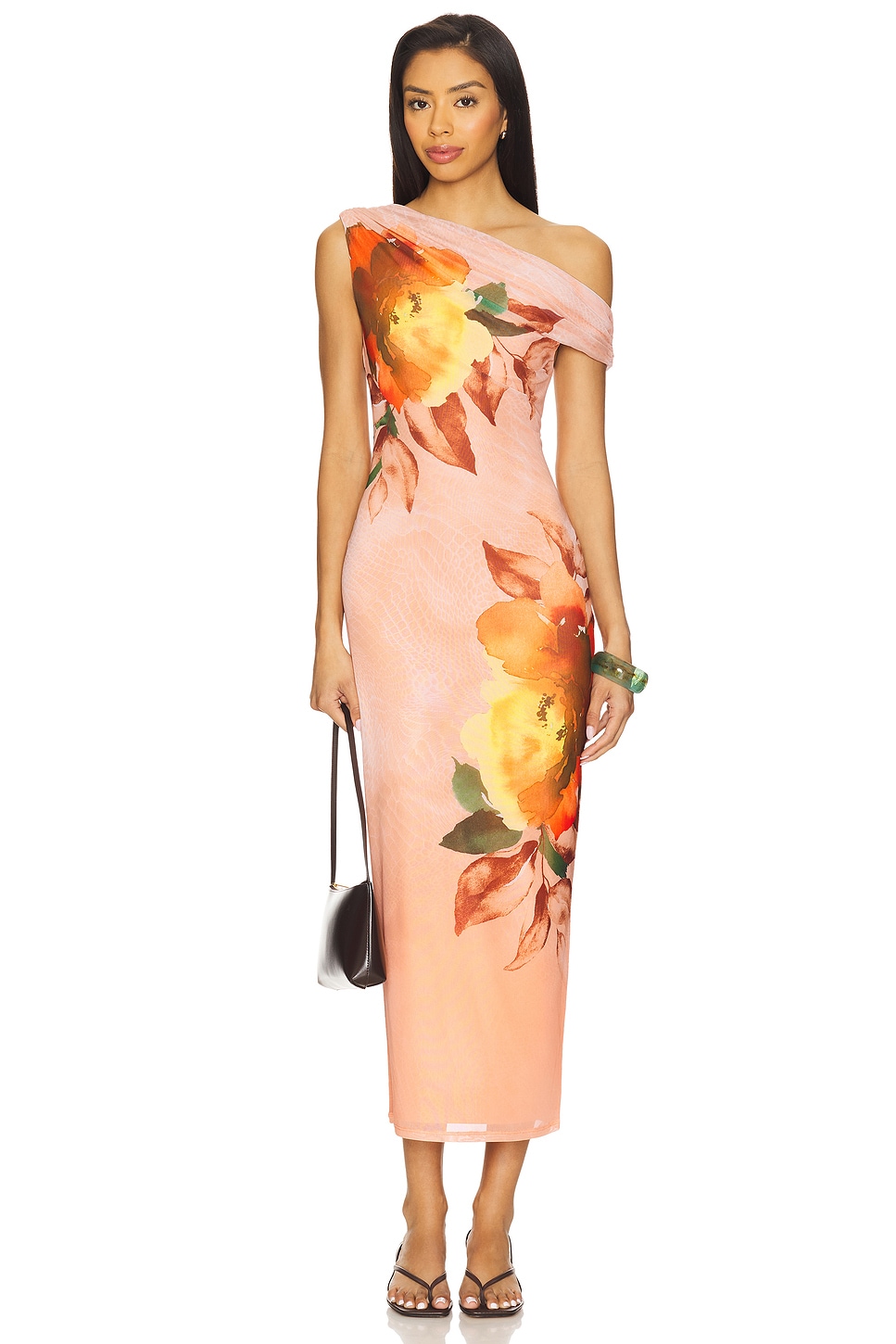 knee length dresses for ladies Collina Strada Women's Yuri Leopard Floral Long Sleeve Crepe Dress - Natural main image 0
