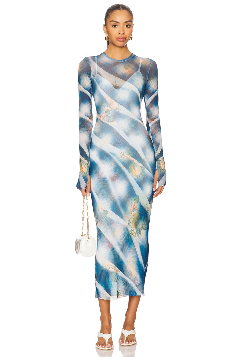 afrm ashland slim midi dress AFRM Ashland Dress in Blue Floral Plaid