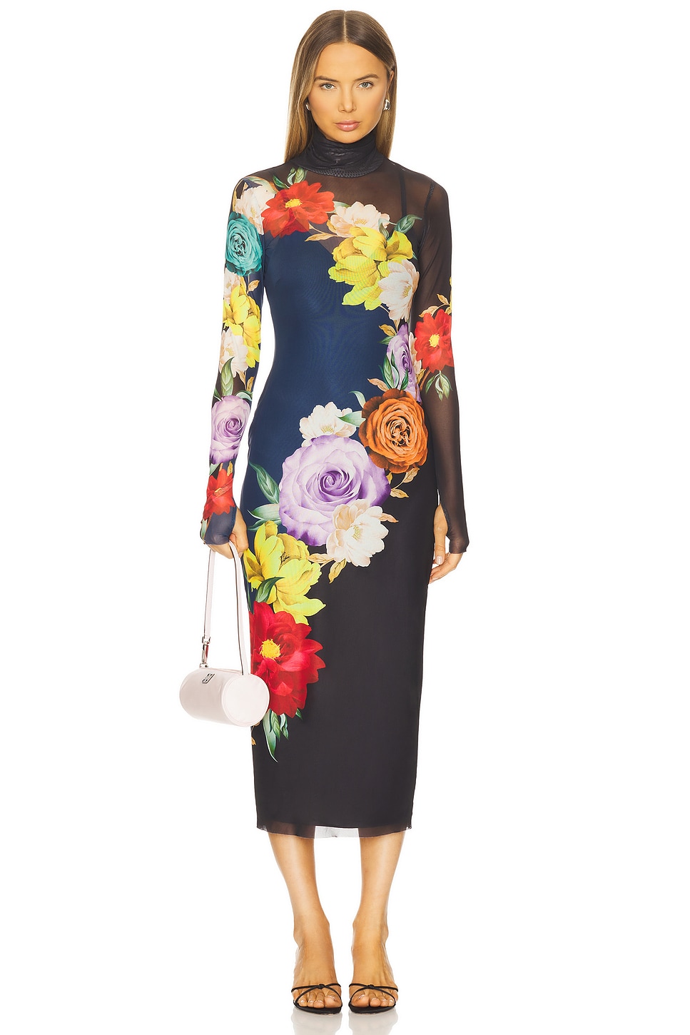 chinese dress ladies AFRM Women's Shailene Turtleneck Long Sleeve Midi Dress, Colorblock Floral,  XS at Amazon Women's Clothing store