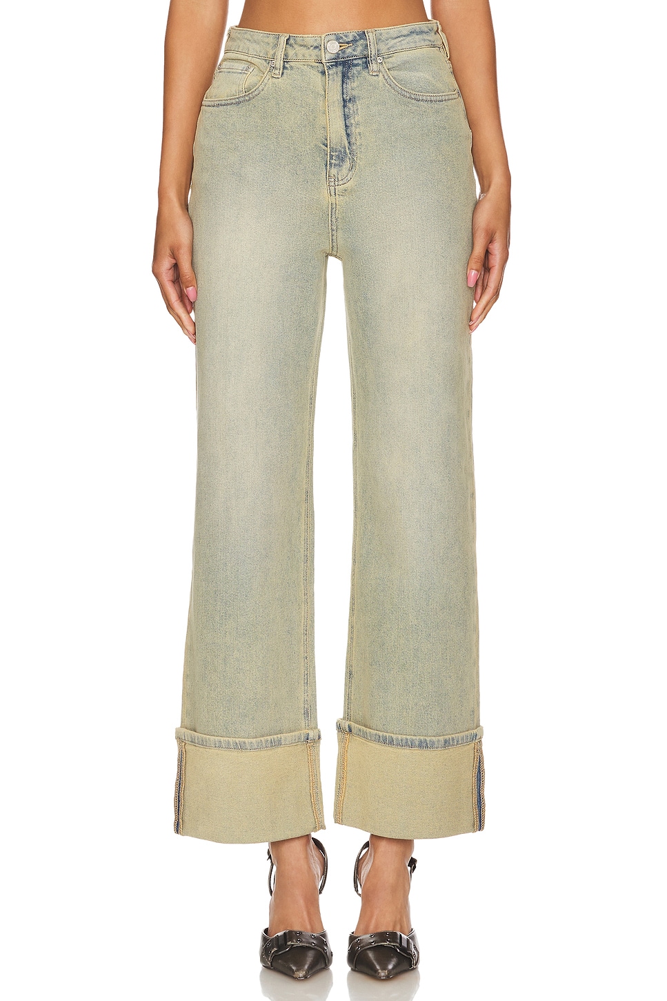 AFRM newest light blue distressed cropped jeans