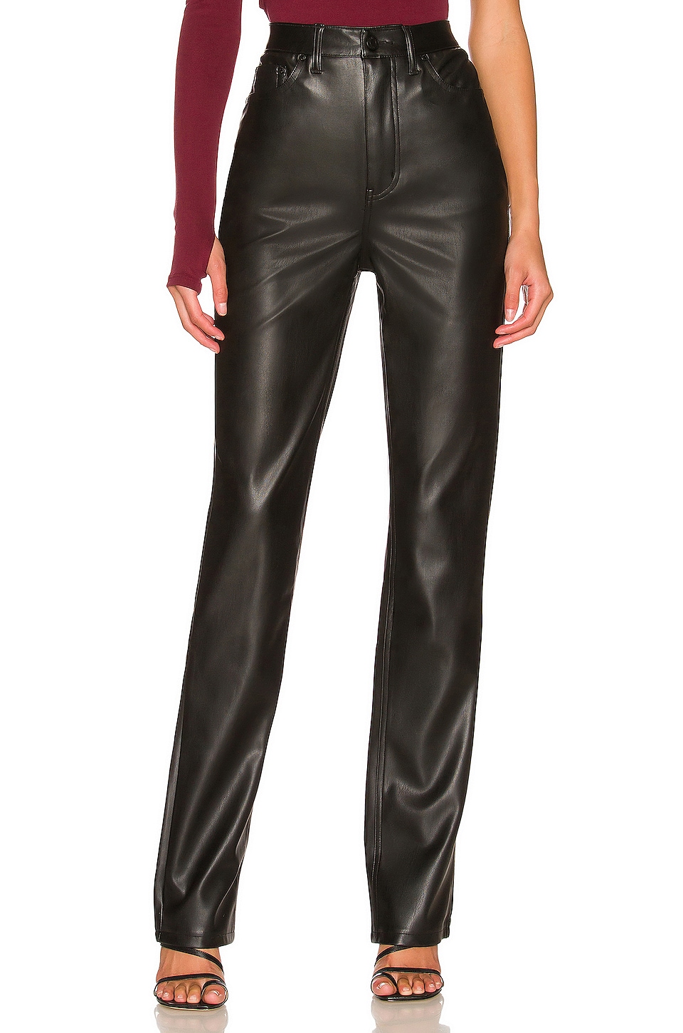 AFRM ultra low rise faux leather wide leg pants in black
