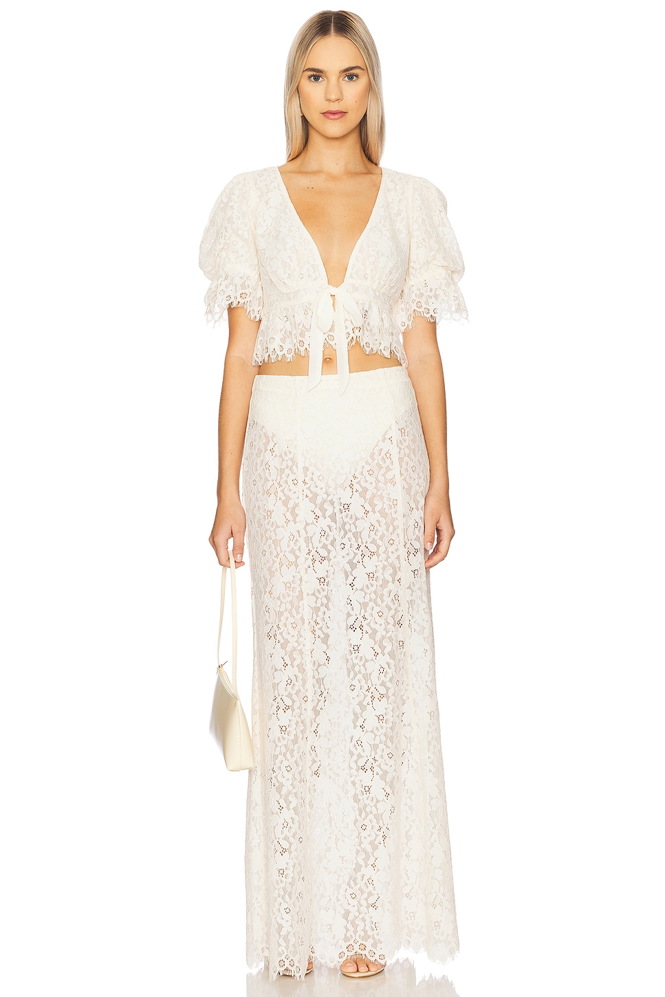 emilia bustier lace midi cocktail dress Leo Lin Emilia Lace Bustier Midi Dress in Snow – Coco & Lola main image 0