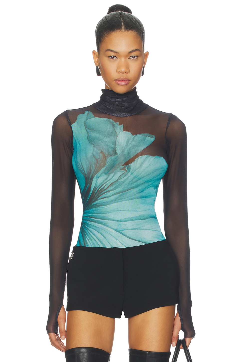 AFRM Zadie Power Mesh Top in Teal Flower | REVOLVE