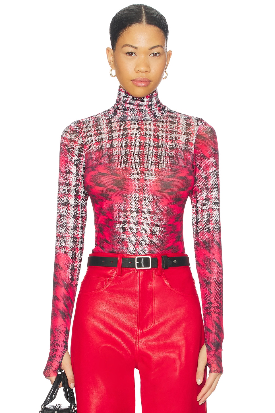 AFRM Zadie Long Sleeve Top in Ruby Houndstooth | REVOLVE