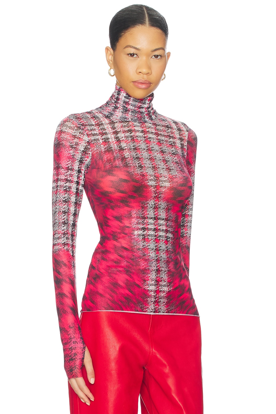 Ruby Long AFRM Zadie Long Sleeve Top in Ruby Houndstooth | REVOLVE