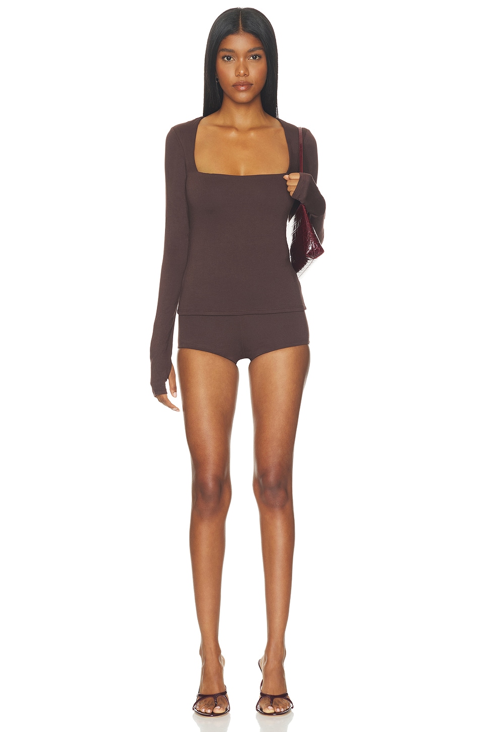 AFRM Ines Knit Crepe Top in Espresso | REVOLVE