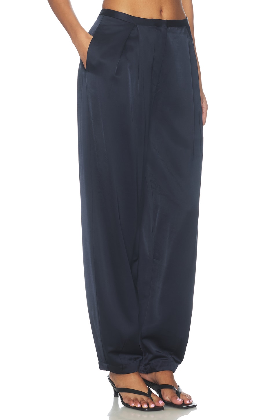 Millicent Satin Trouser in Navy - thumbnail 3