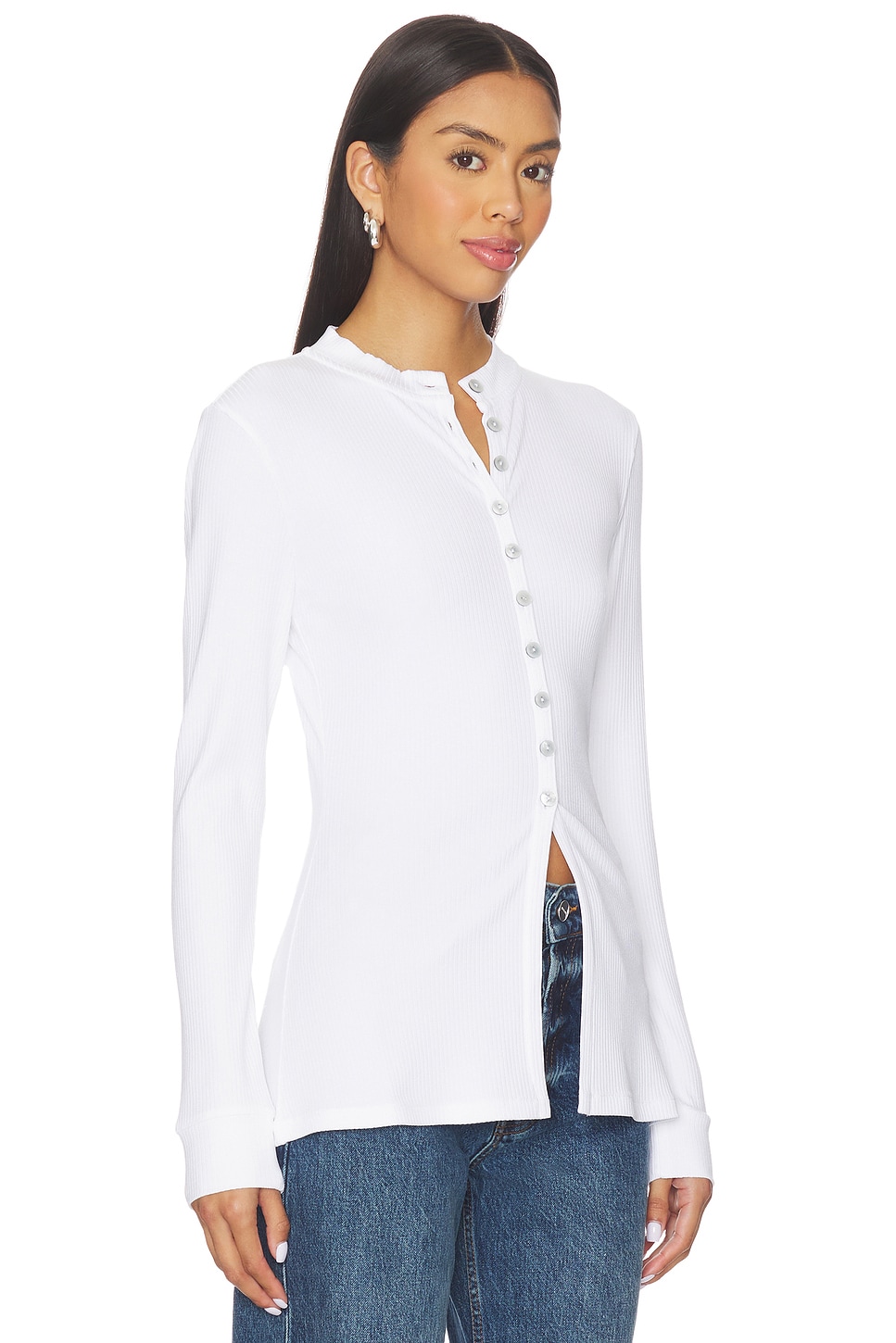 Engineered Rib Placket ALIGNE Daphne Rib Placket Top in White | REVOLVE