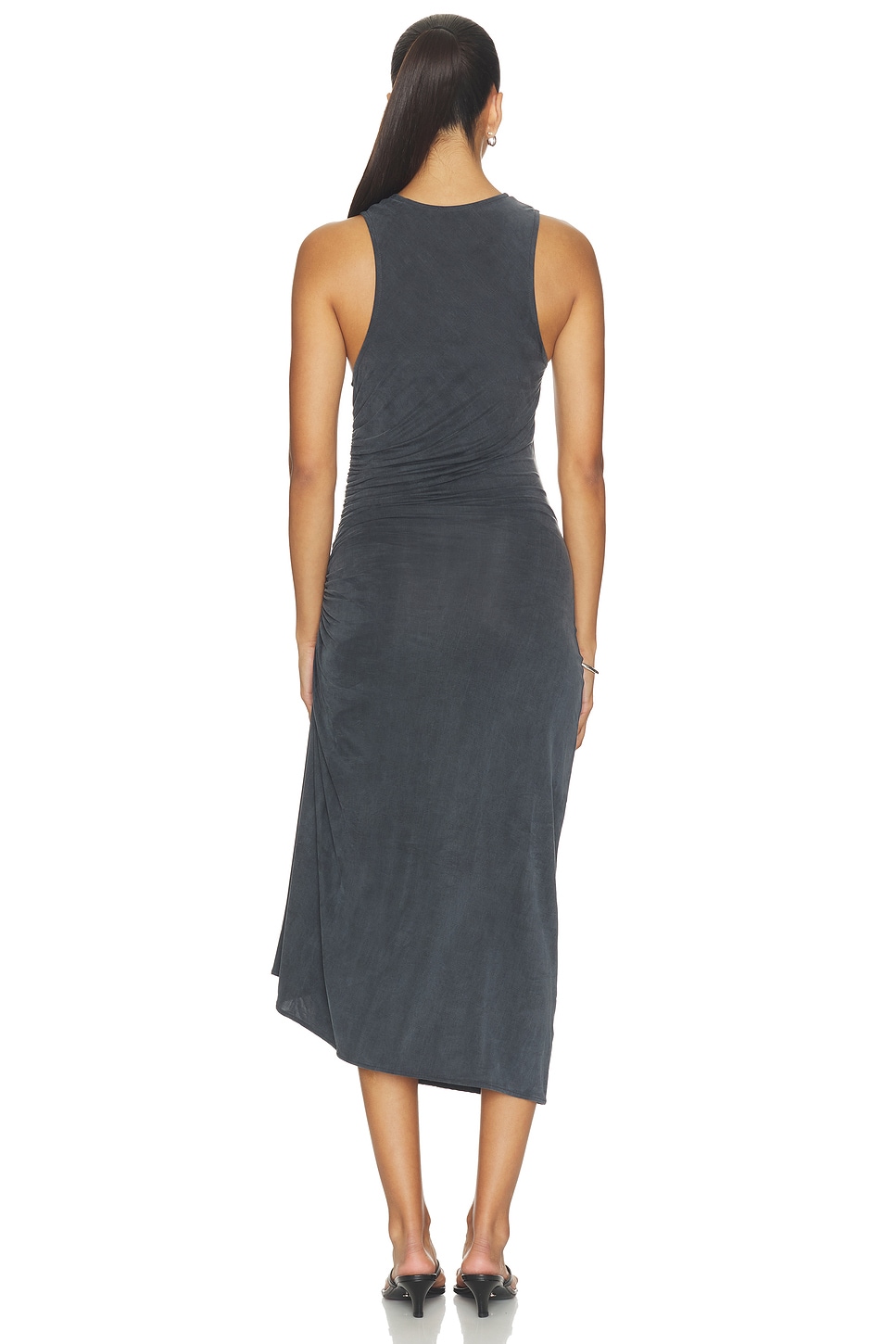grey overlay dress Dessy Collection Women's Strapless Chiffon Maxi Dress with Puff Sleeve Blouson Overlay, Silver, 8