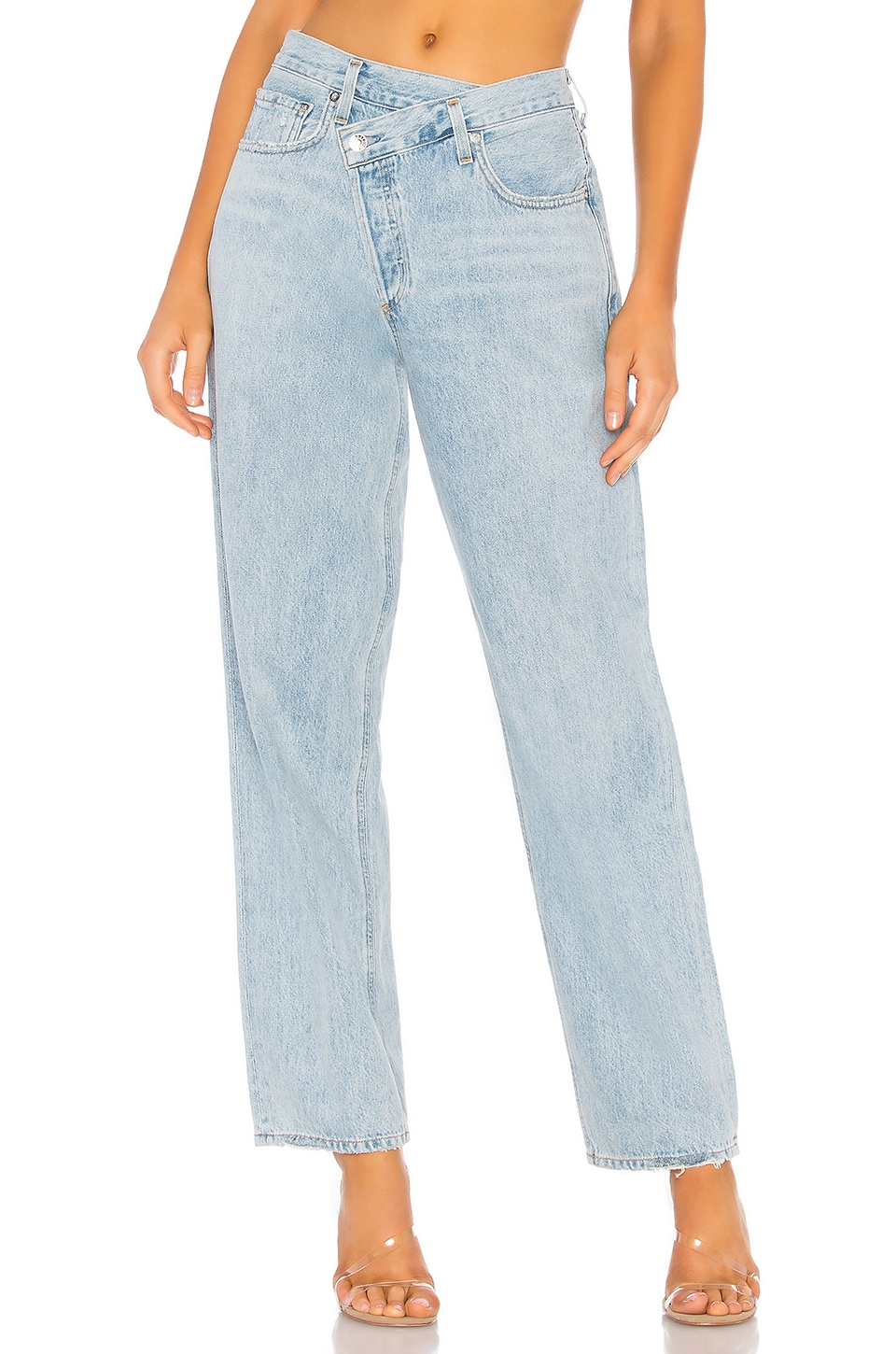 Agolde Criss Cross Upsized Distressed High-rise Wide-leg Jeans In Light ...