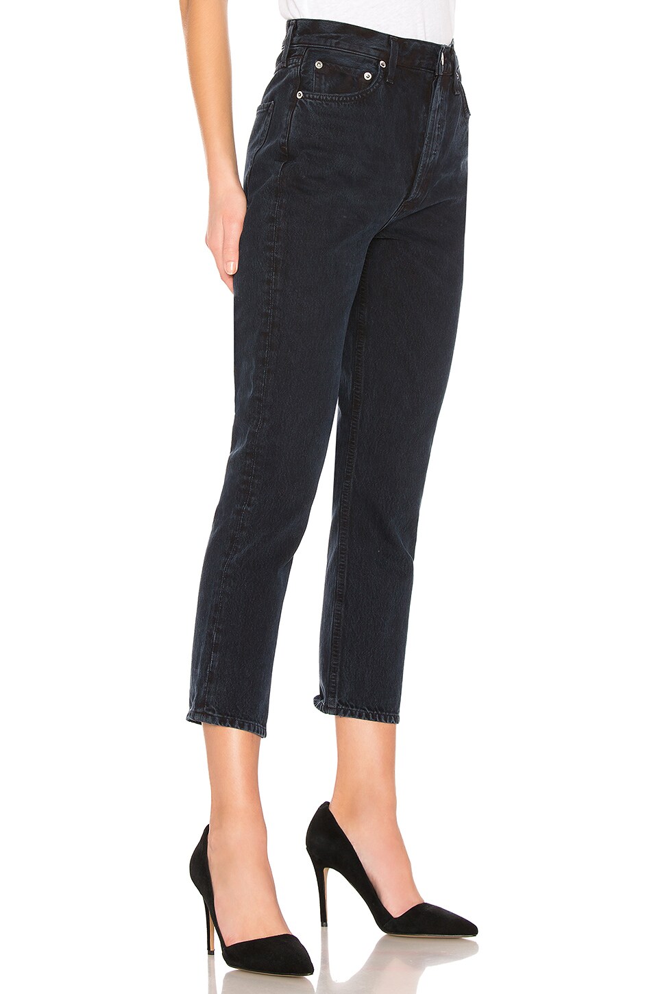 riley high rise straight crop in black pepper