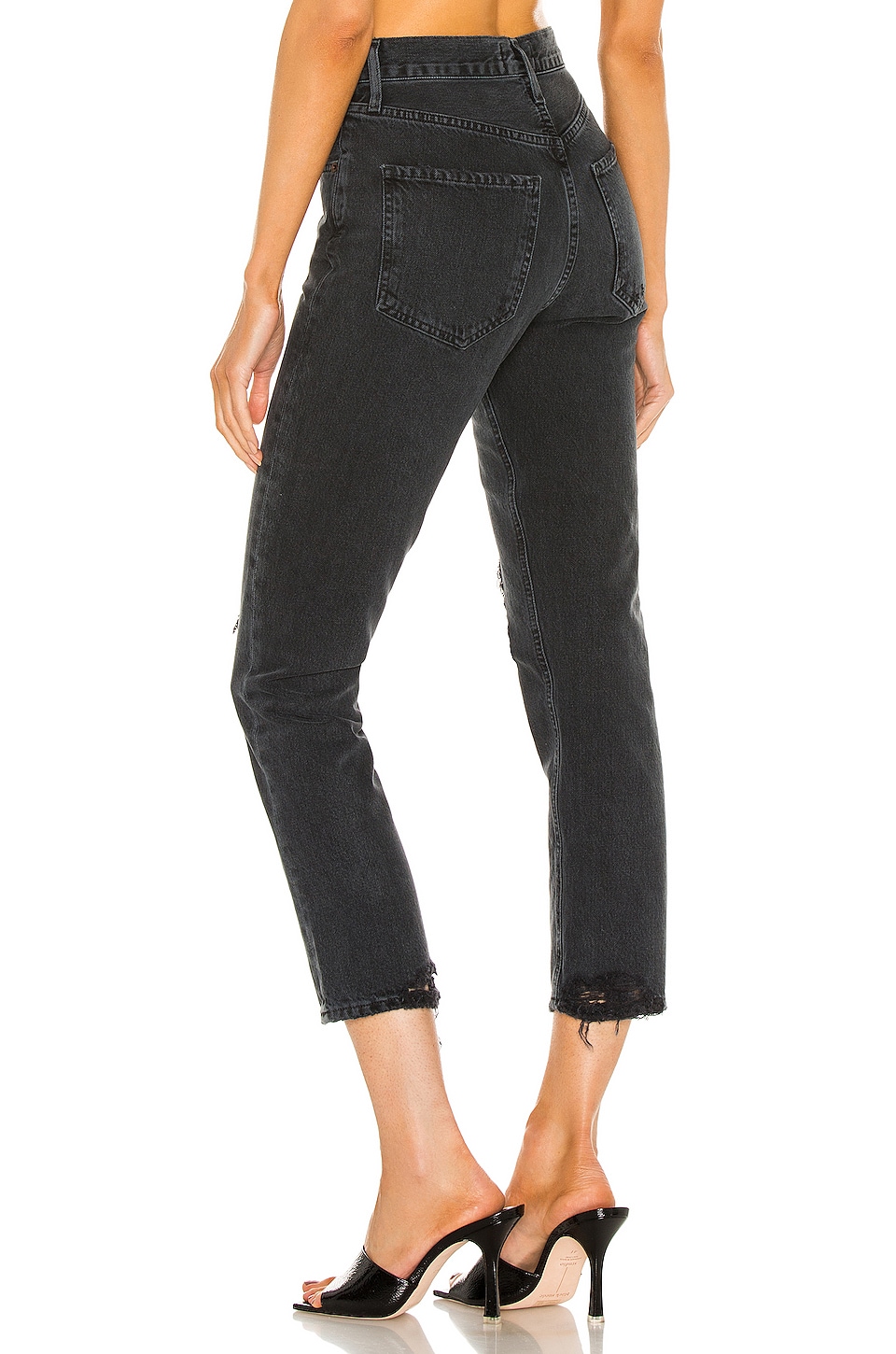 riley high rise straight crop in black pepper