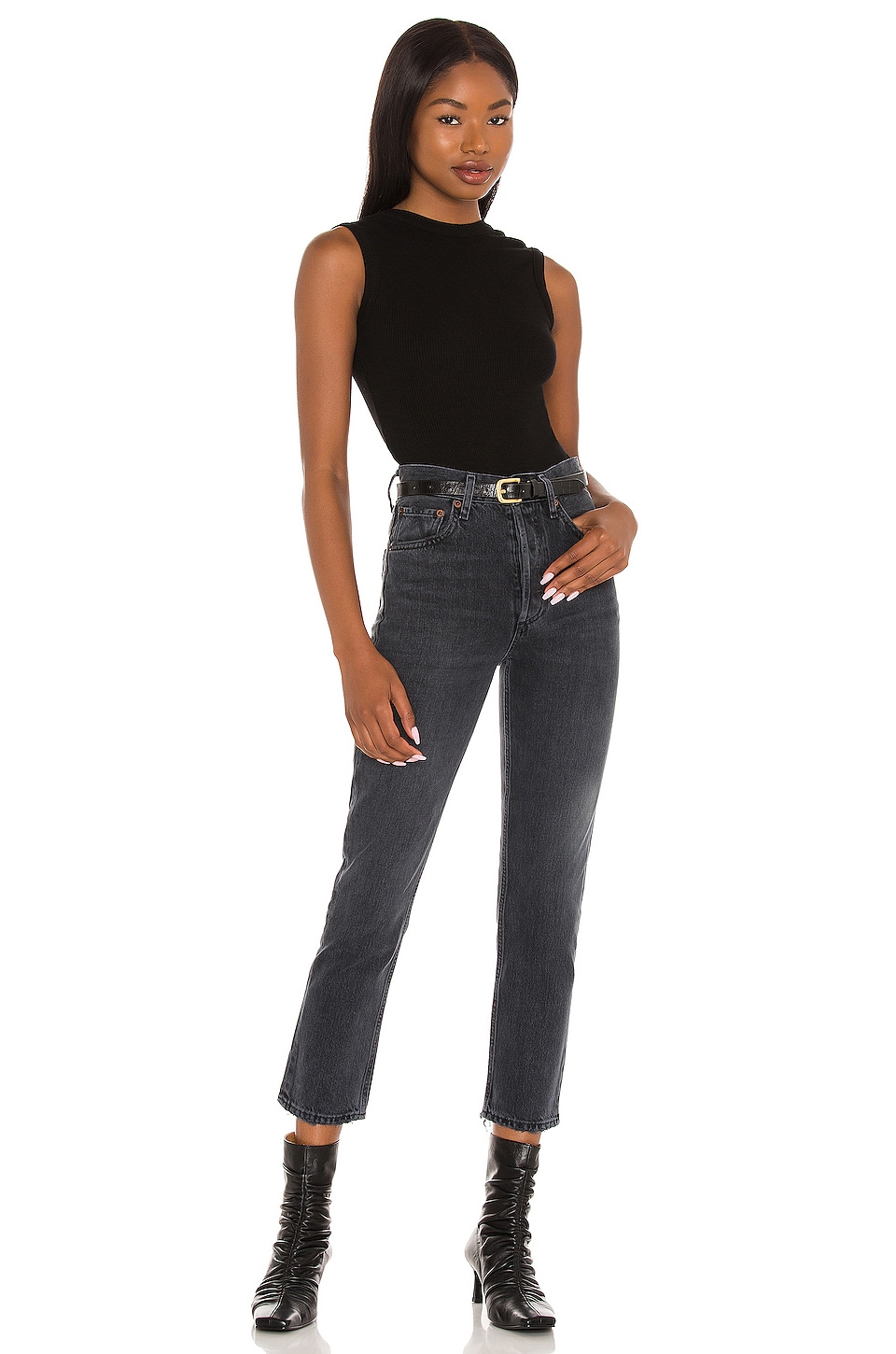 NWT AGOLDE Riley High Rise Straight Leg Crop Jeans store in Edit Black