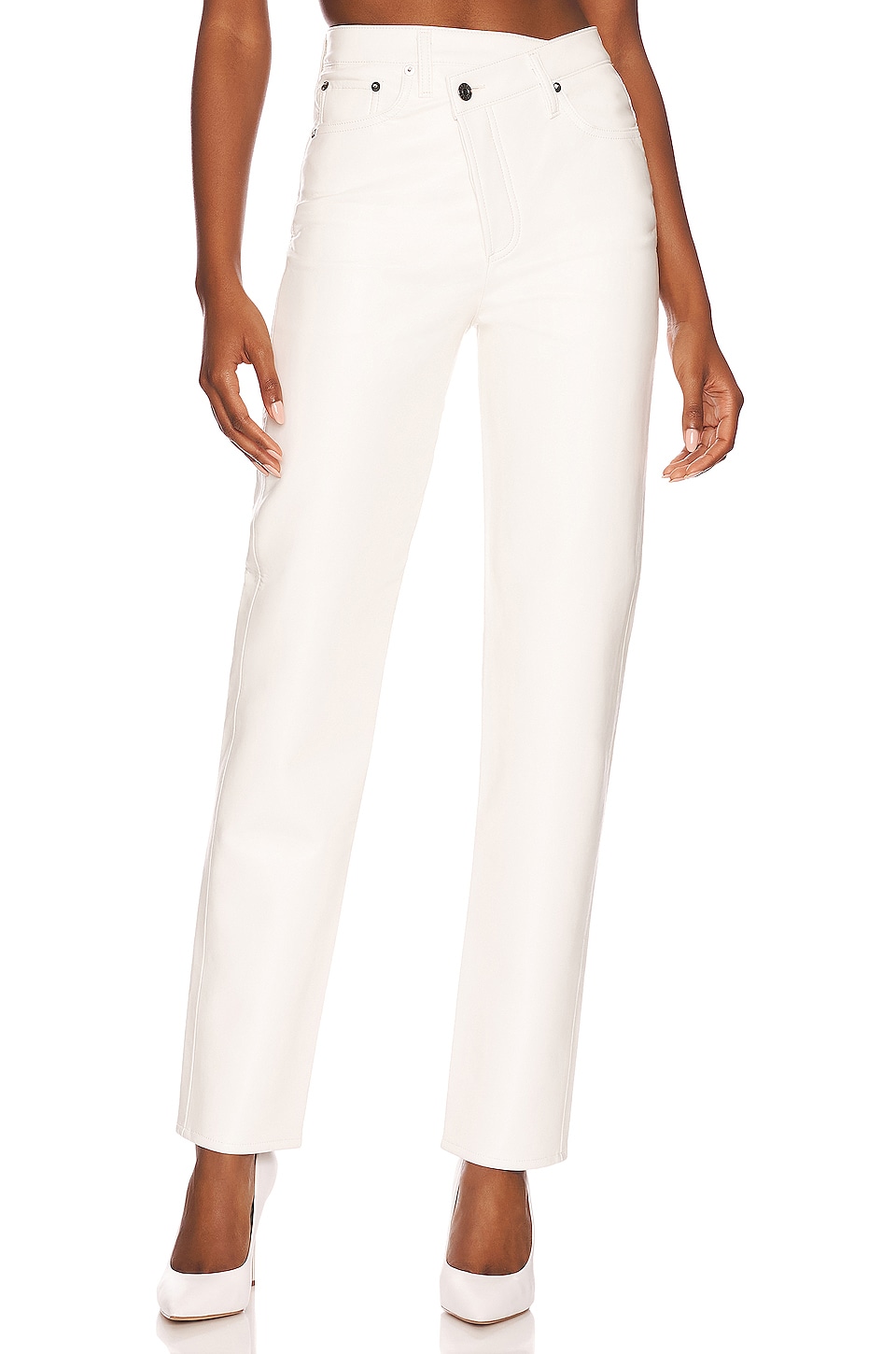 White Criss Cross Leather Pants by AGOLDE on Sale