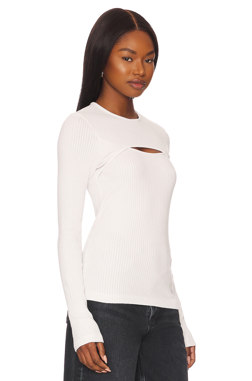 AGOLDE Lyza Cut Out Rib Top in Powder | REVOLVE