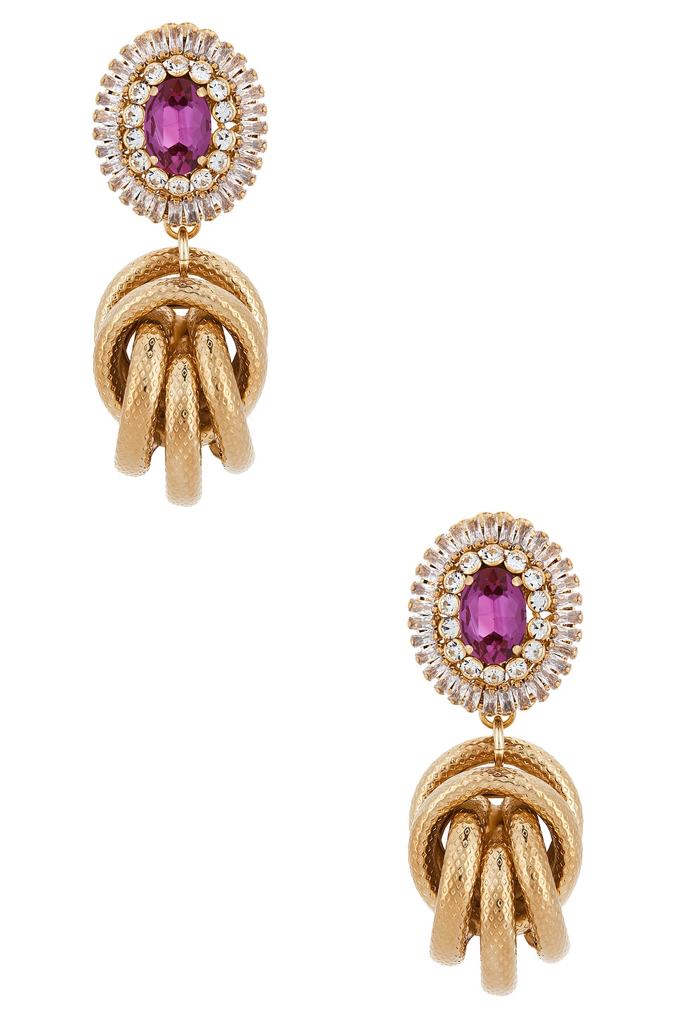 Omega Clasp Gem Cluster With Big Knot Pendant Earrings