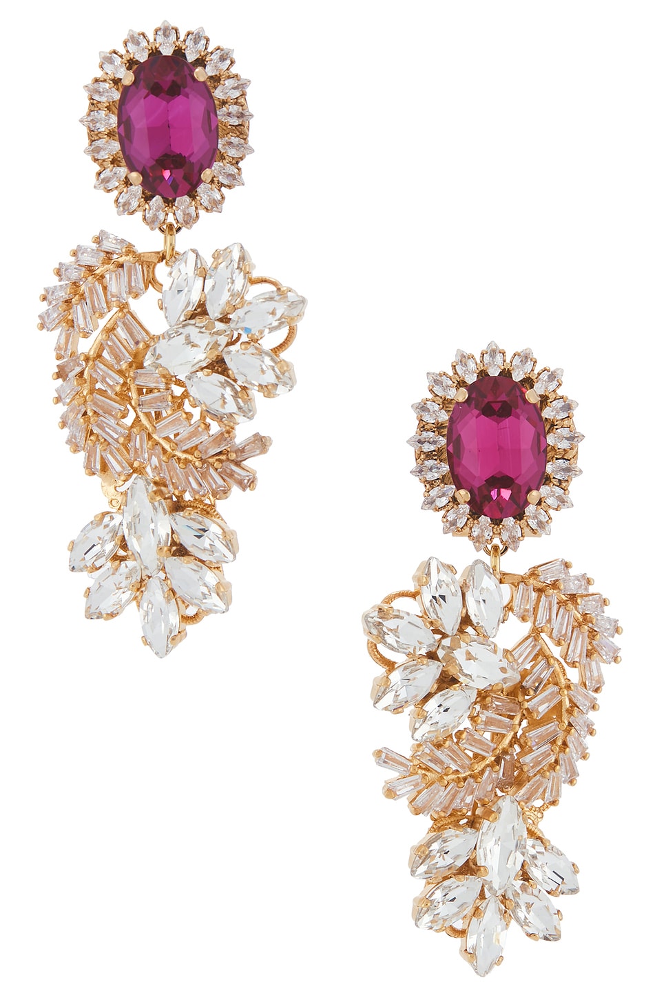 Omega Clasp Crystal Floral Motif Pendant Earrings