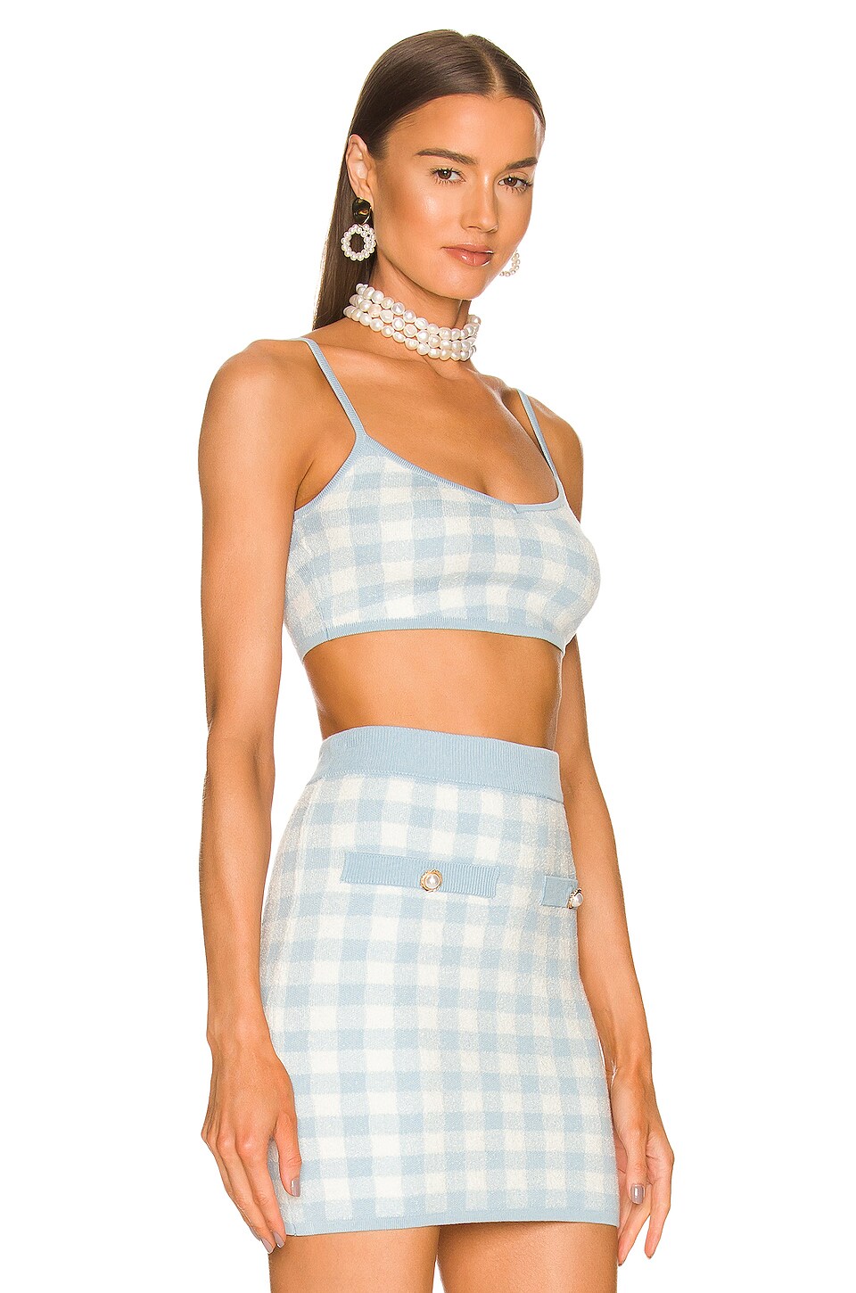 ASSIGNMENT Sadie Knit Plaid Cropped Tank in Baby Blue & White