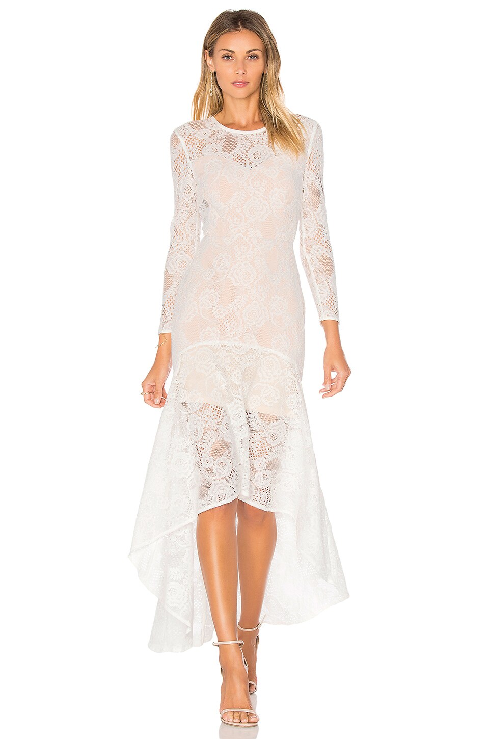 aijek Galella Lace Asymmetric Maxi Dress in White