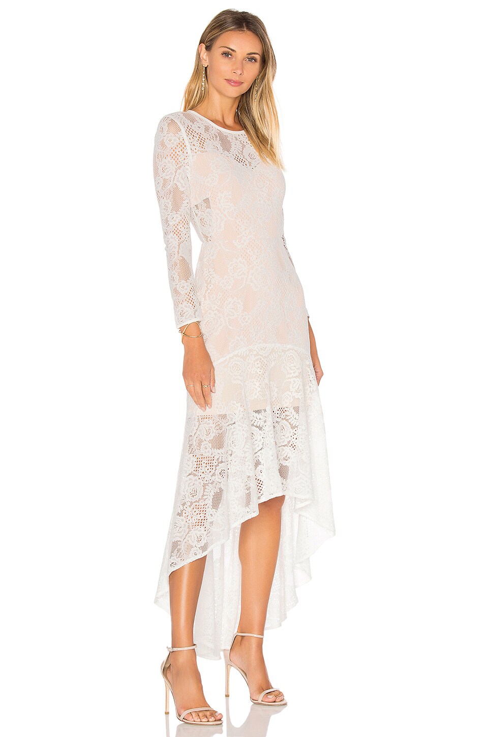 aijek Galella Lace Asymmetric Maxi Dress in White