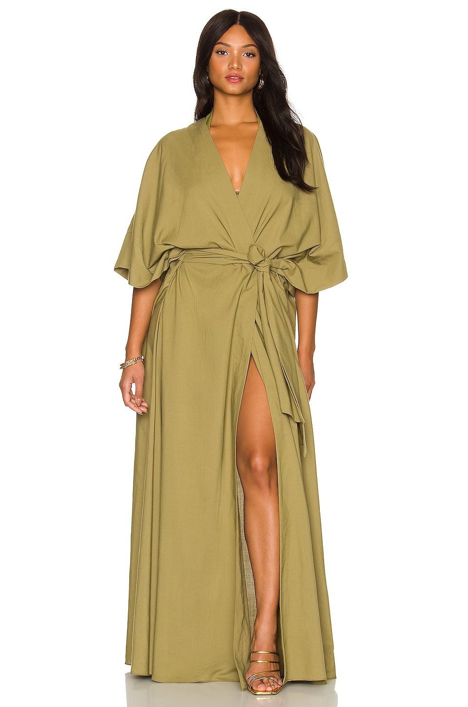 Andrea Iyamah Gamba Robe in Sage Green