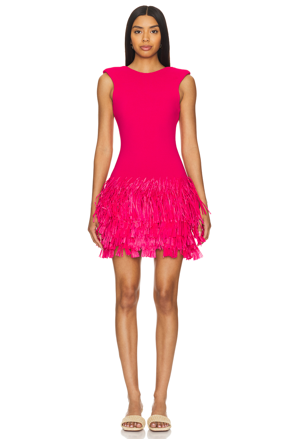 Aje Rushed Fringe Knit Mini Dress in Deep Fuschia | REVOLVE