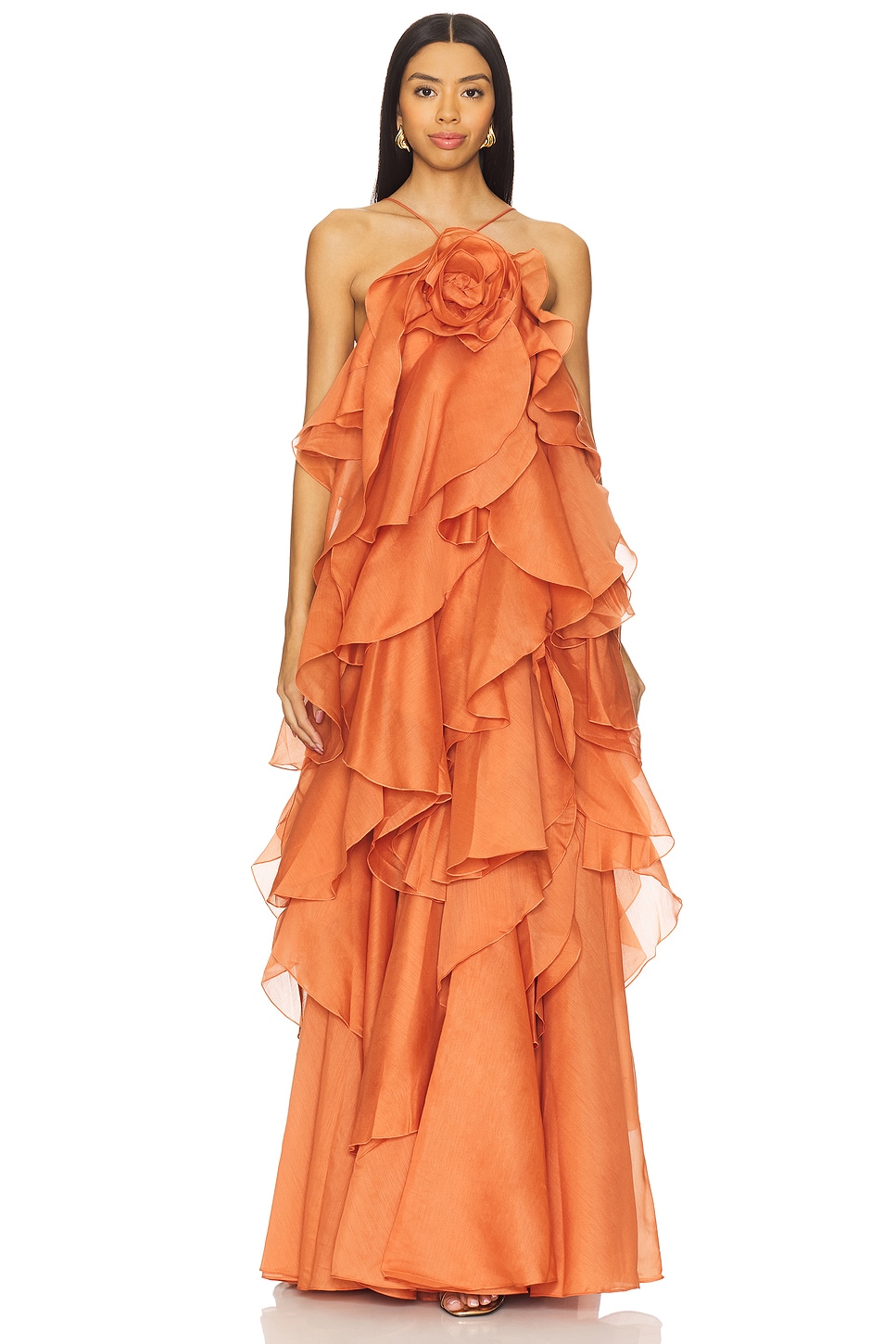Aje Pandorea Layered Maxi Dress in Coral Clay | REVOLVE