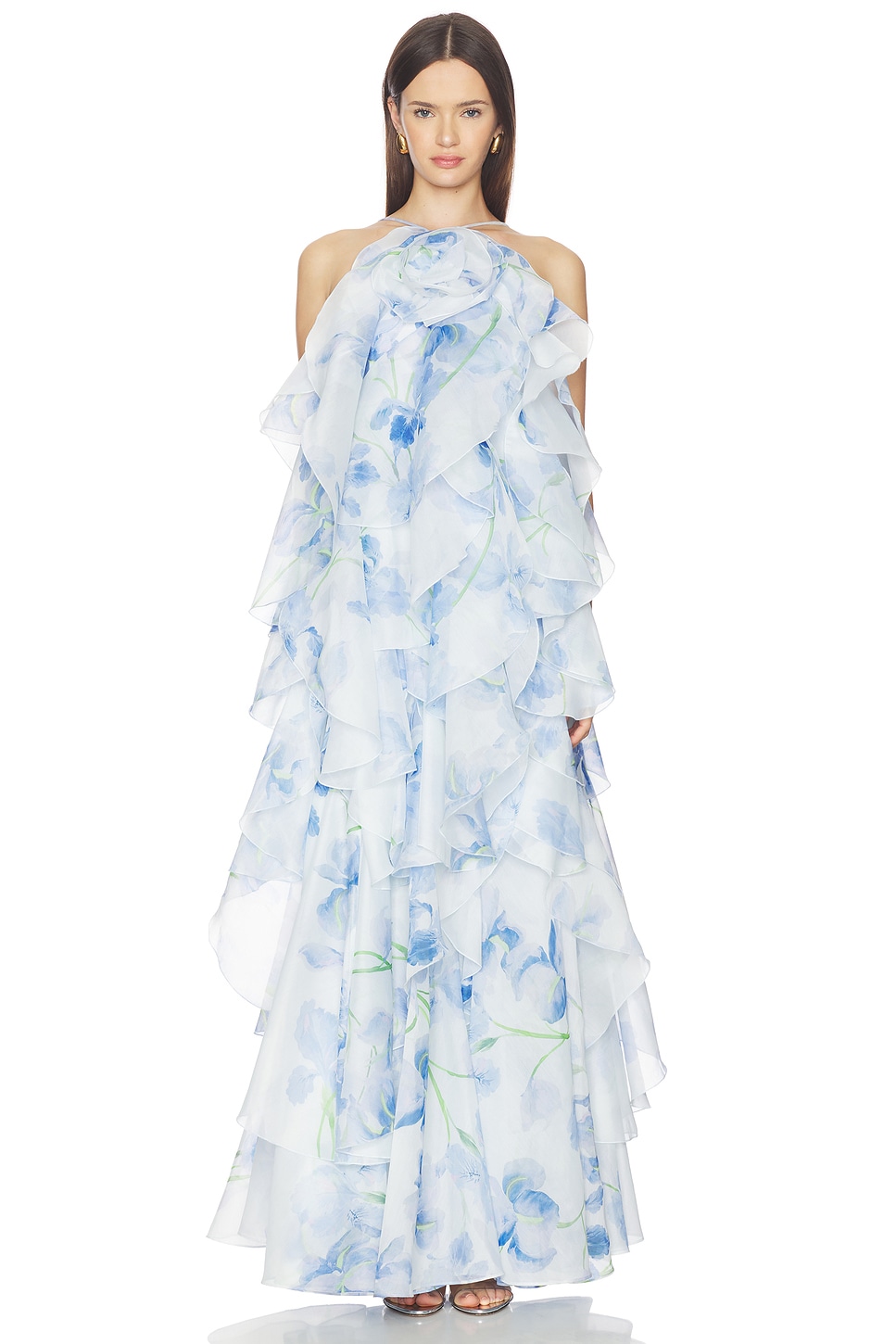 aje pandorea layered maxi dress blue Aje Pandorea Layered Maxi Dress in White,Blue