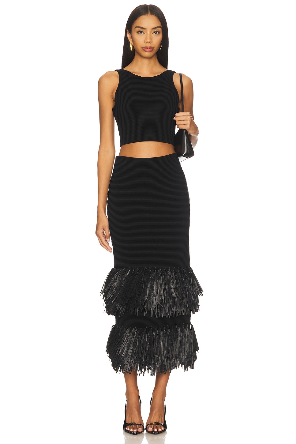 Aje Agave Knit Raffia Midi Skirt