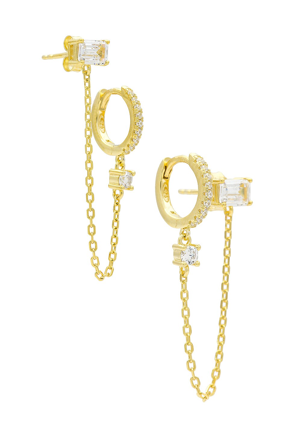 By Adina Eden Pave Huggie Chain & Stud Earring in Gold