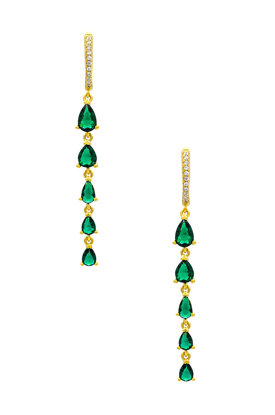 By Adina Eden Colored Graduated Teardrop Drop Huggie Earrings in Emerald Green