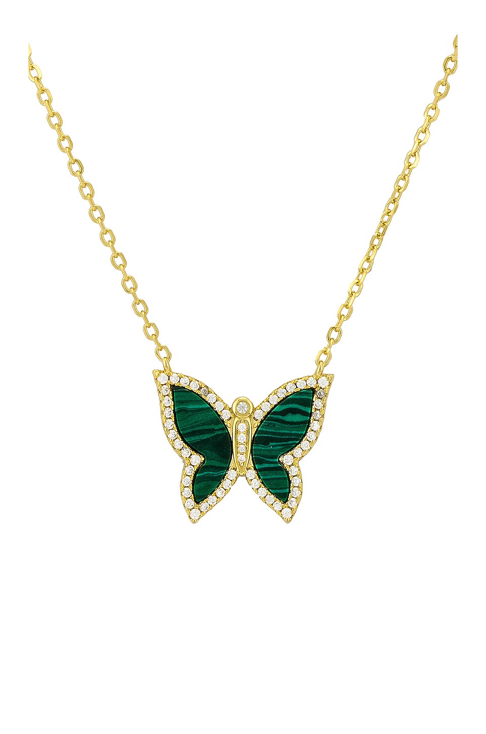 By Adina Eden Pave Gemstone Butterly Necklace in Malachite