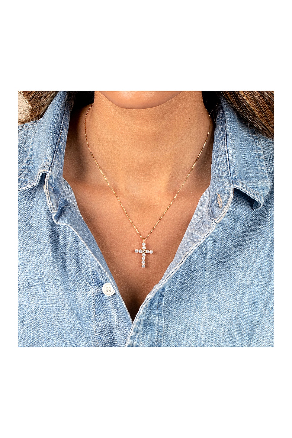 Pearl X Cz Cross Pendant Necklace