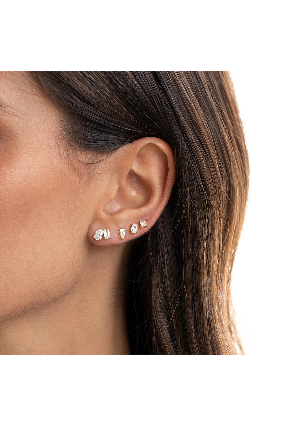 Cz Teardrop X Baguette Stud Earring