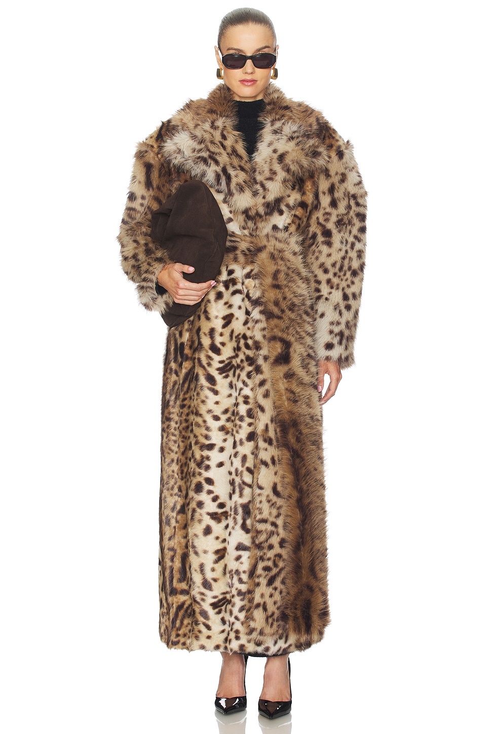 AKNVAS Kassel Faux Fur Lynx Long Coat in Tan & Brown | REVOLVE