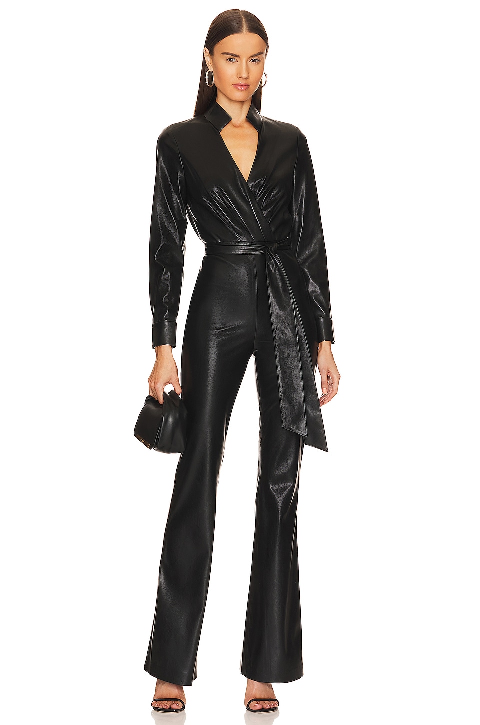Image 1 of Evita Faux Leather Jumpsuit in Black