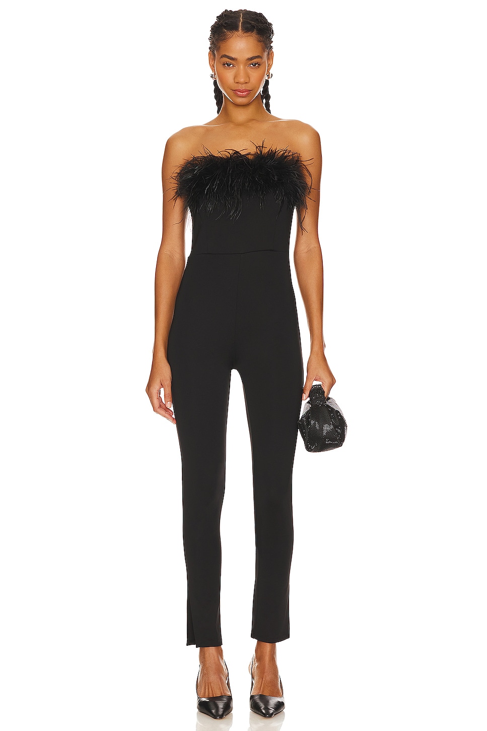 Image 1 of Idell Feather Jumpsuit in Black