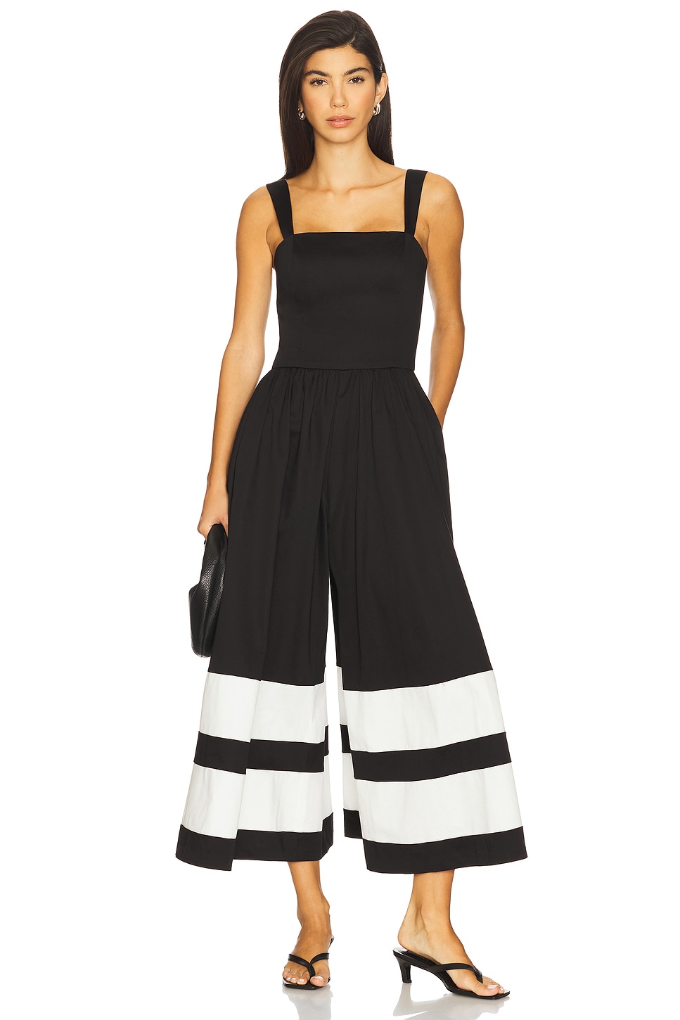 Alice + Olivia Belden Wide Leg Jumpsuit in Black & Off White | REVOLVE
