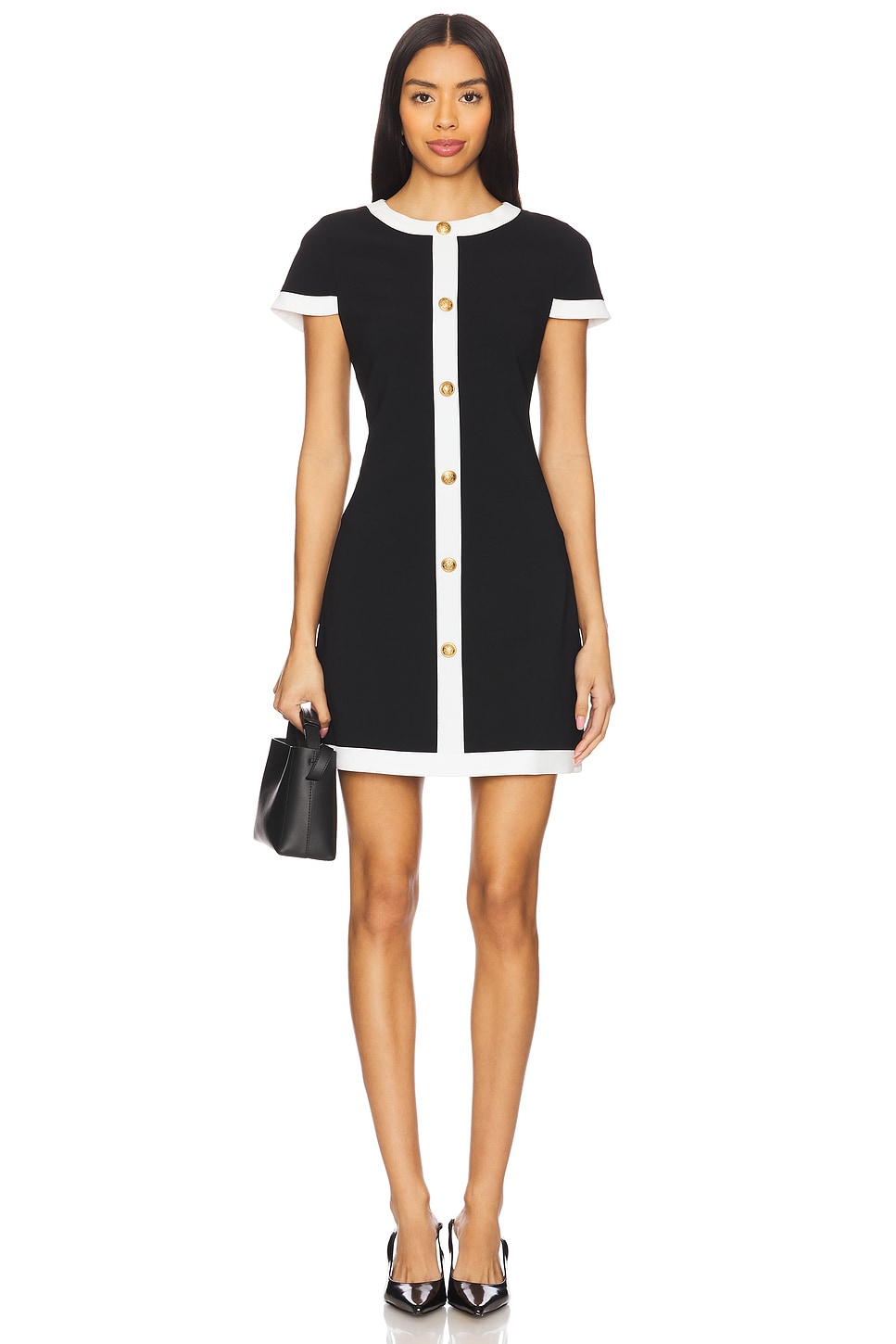 Alice + Olivia COLEY BUTTON ミニシフトドレス - Black & Off
