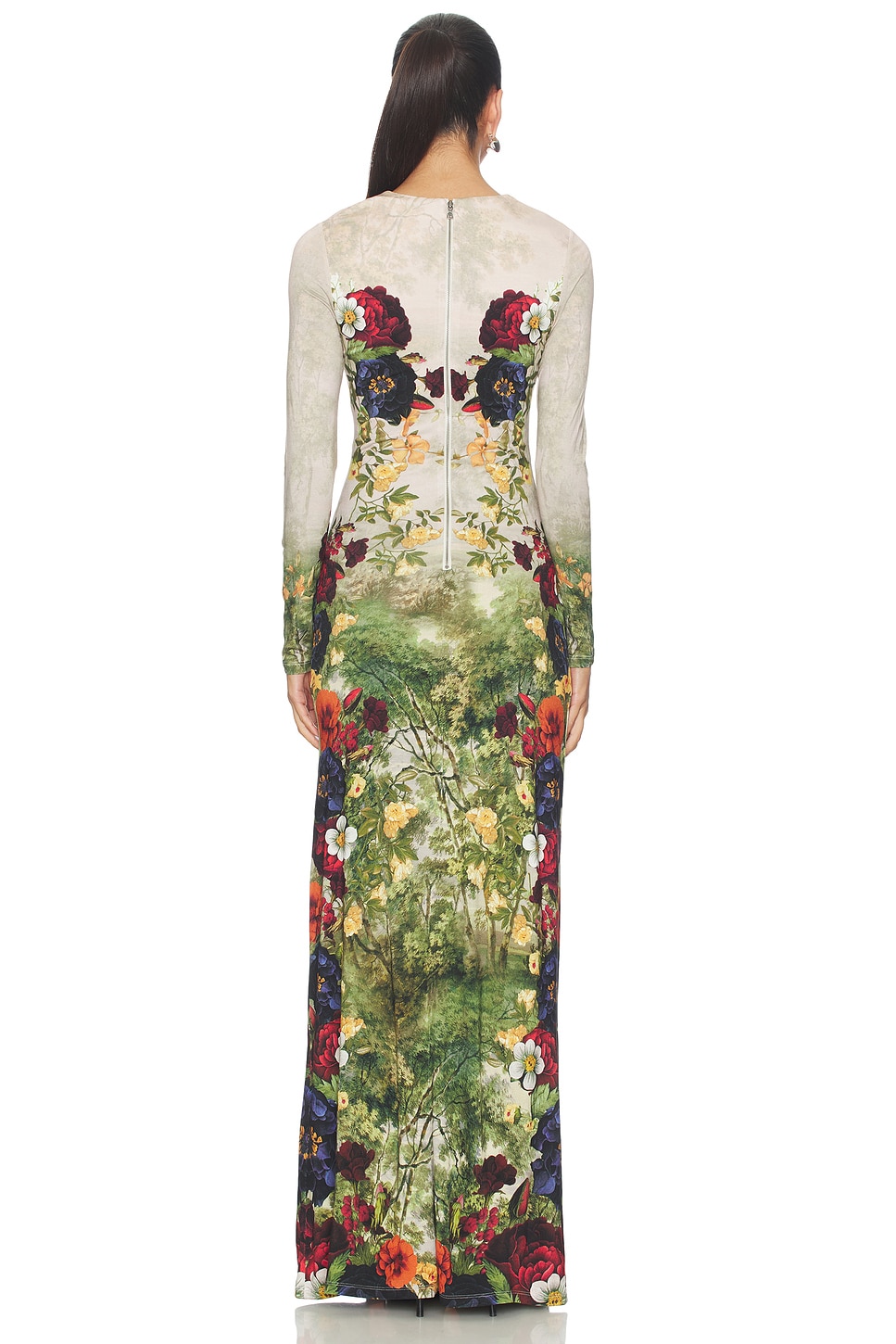 Alice + Olivia Delora Long Sleeve Crew Neck Maxi Dress in Forbidden Forest  | REVOLVE
