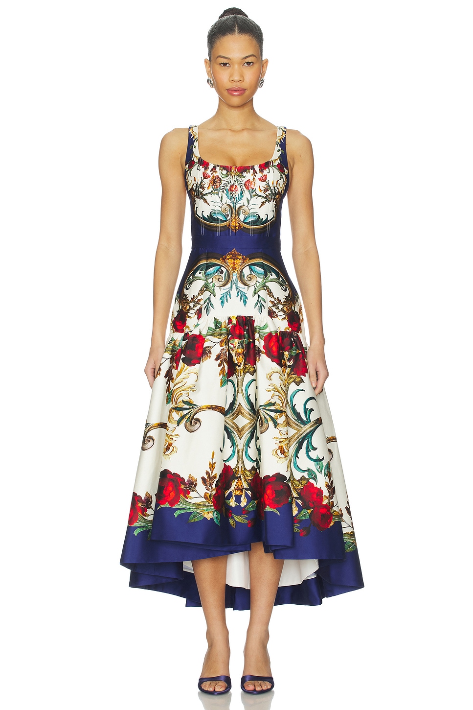 contrast lace midi dress Navy Lace Contrast Collar Midi Dress – self-portrait-US