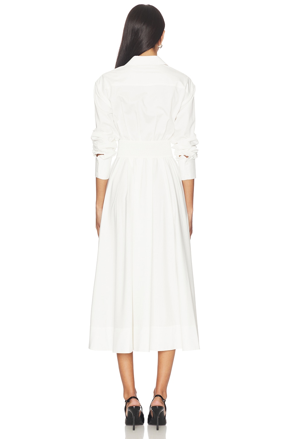 knee length dresses for ladies Senes White Belted Button Down Midi Dress UK S/M