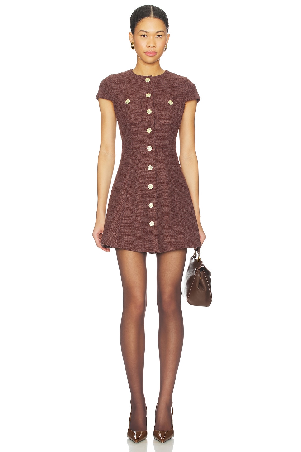 alice and olivia brown dress Alice + Olivia Chassidy Belted Midi Dress in Brown