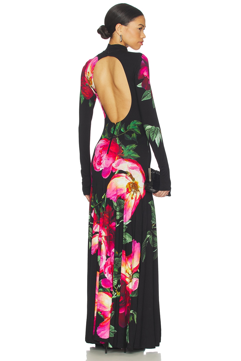 alice and olivia black floral dress Black Long Sleeve Contrast Chiffon Midi Dress – self-portrait main image 0
